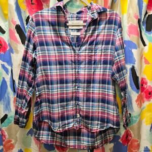 Grayson pink blue long sleeve button-down plaid shirt size 02 lightweight cotton